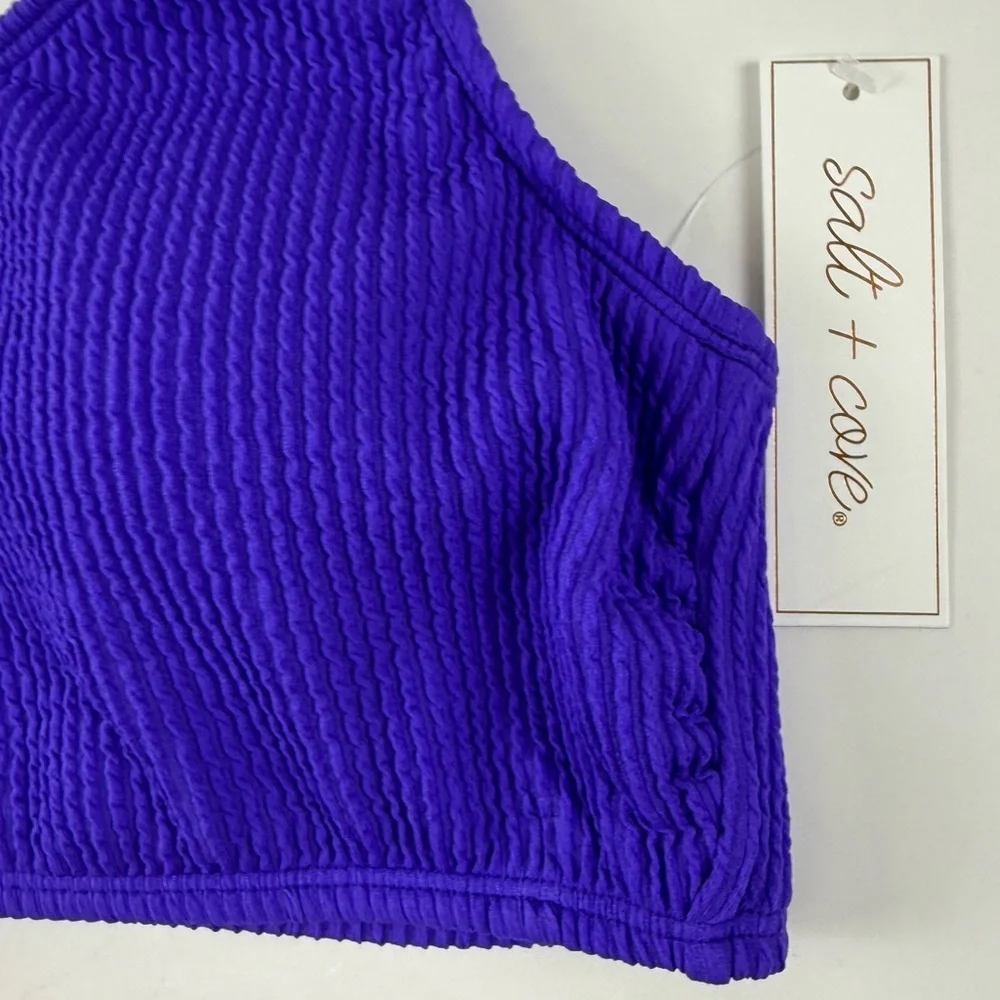 Salt + Cove Bikini Top Juniors Size Large Purple Ribbed One Strap Swim NWT